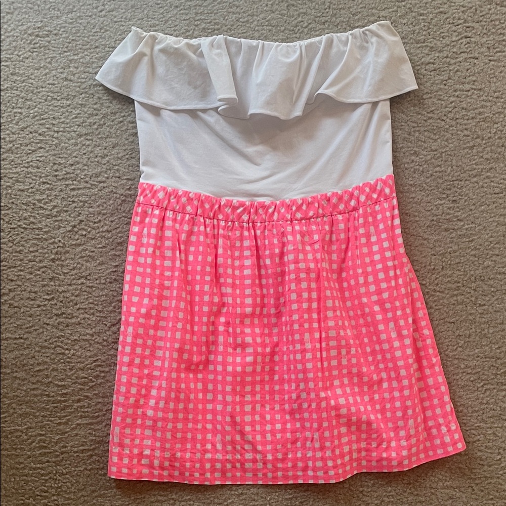 Strapless neon pink Lily Pulitzer mini dress
